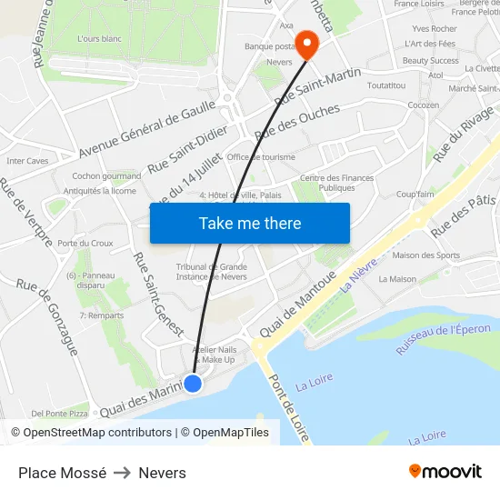 Place Mossé to Nevers map