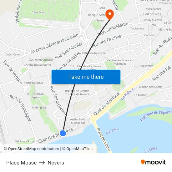 Place Mossé to Nevers map