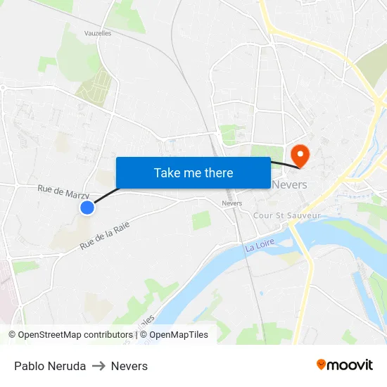 Pablo Neruda to Nevers map