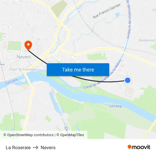 La Roseraie to Nevers map