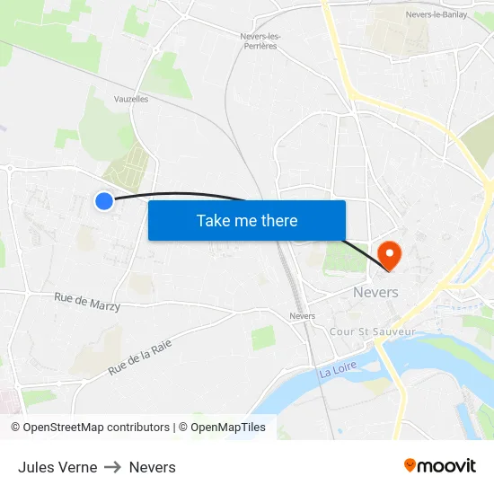Jules Verne to Nevers map