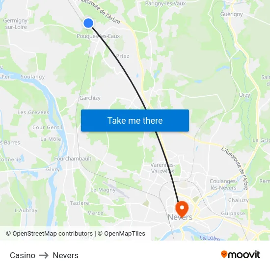 Casino to Nevers map