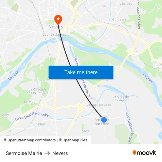 Sermoise Mairie to Nevers map