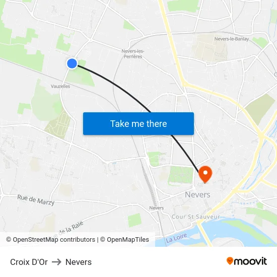 Croix D'Or to Nevers map