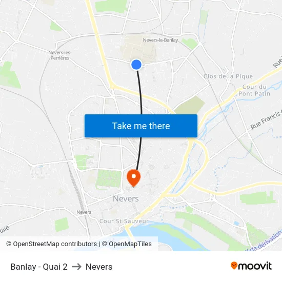 Banlay - Quai 2 to Nevers map