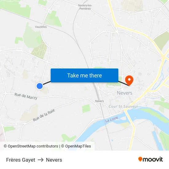 Frères Gayet to Nevers map