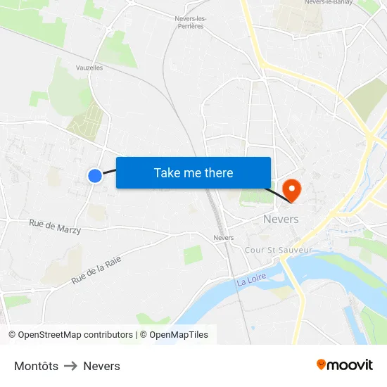 Montôts to Nevers map