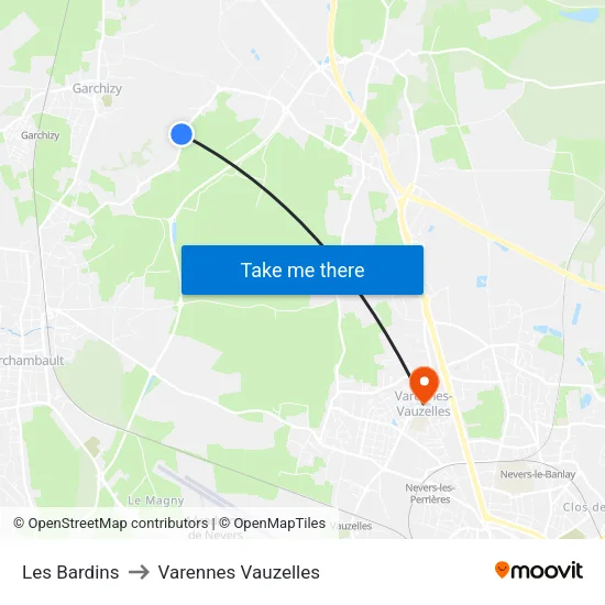 Les Bardins to Varennes Vauzelles map
