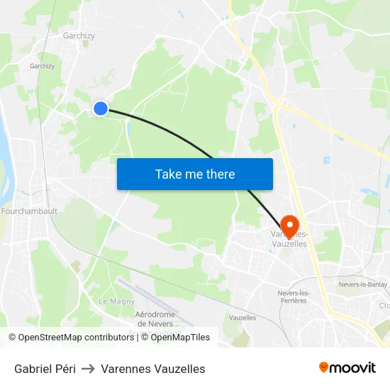 Gabriel Péri to Varennes Vauzelles map
