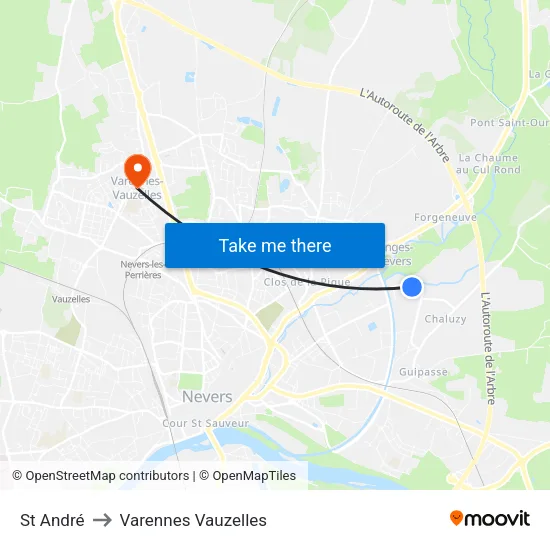 St André to Varennes Vauzelles map