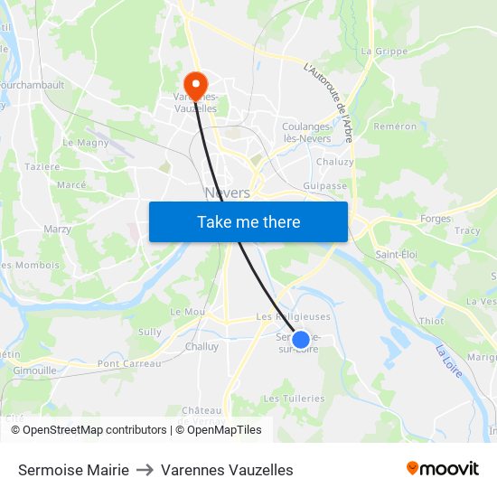 Sermoise Mairie to Varennes Vauzelles map