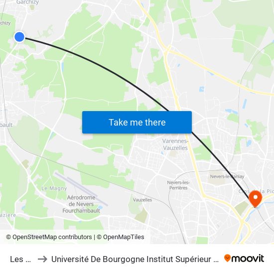 Les Sables to Université De Bourgogne Institut Supérieur De L'Automobile Et Des Transports map