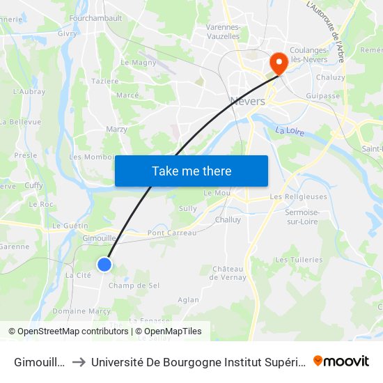 Gimouille La Grâce to Université De Bourgogne Institut Supérieur De L'Automobile Et Des Transports map
