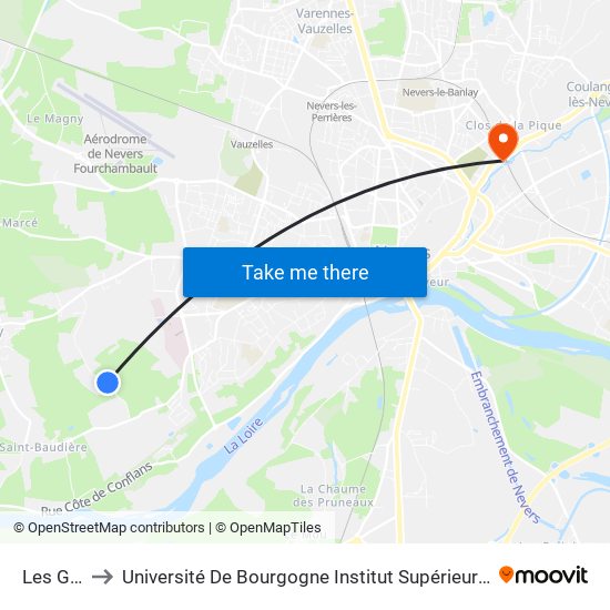 Les Gouards to Université De Bourgogne Institut Supérieur De L'Automobile Et Des Transports map