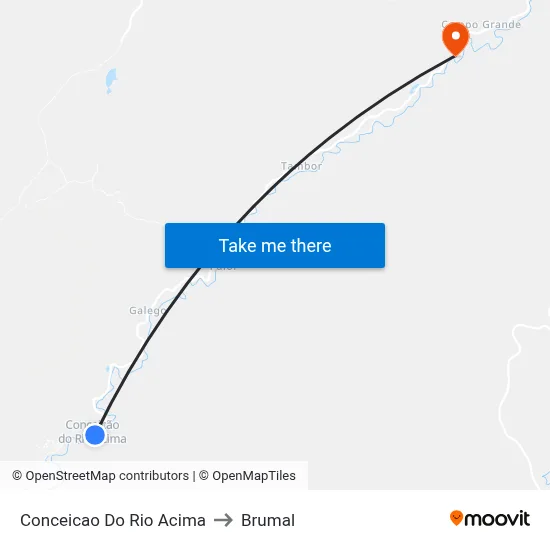 Conceicao Do Rio Acima to Brumal map