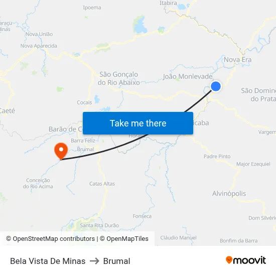 Bela Vista De Minas to Brumal map