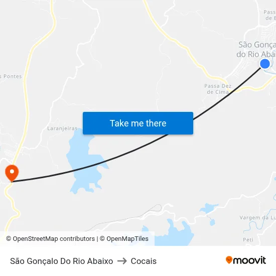 São Gonçalo Do Rio Abaixo to Cocais map