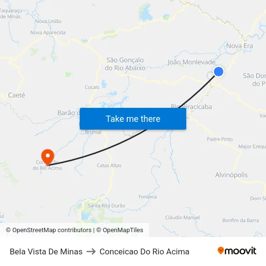 Bela Vista De Minas to Conceicao Do Rio Acima map