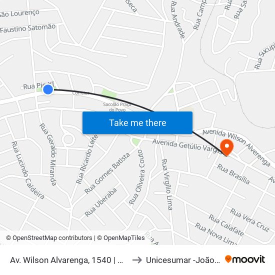 Av. Wilson Alvarenga, 1540 | Praça Do Lindinho to Unicesumar -João Monlevade map