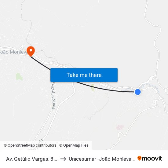 Av. Getúlio Vargas, 850 to Unicesumar -João Monlevade map