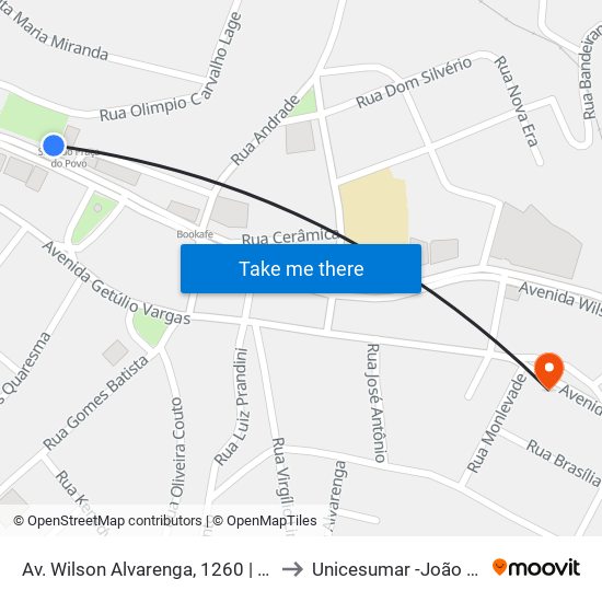 Av. Wilson Alvarenga, 1260 | Praça Do Povo to Unicesumar -João Monlevade map