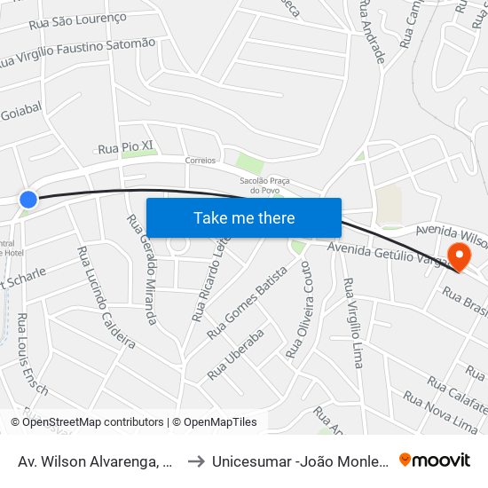 Av. Wilson Alvarenga, 1803 to Unicesumar -João Monlevade map