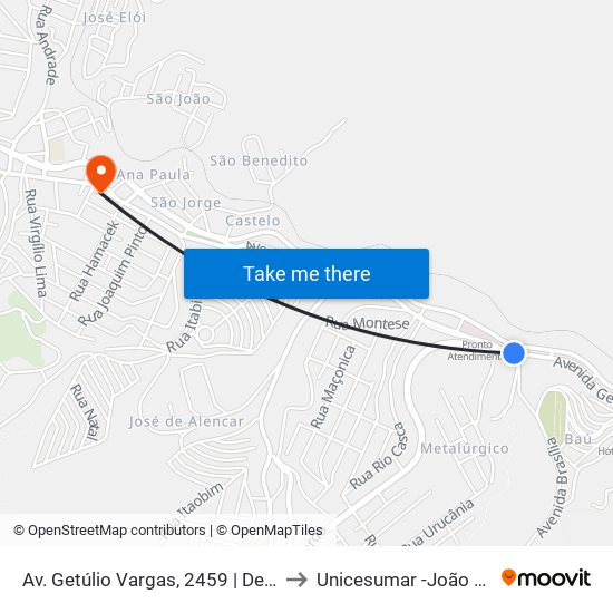 Av. Getúlio Vargas, 2459 | Delegacia/Uemg to Unicesumar -João Monlevade map