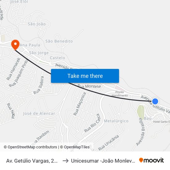 Av. Getúlio Vargas, 2100 to Unicesumar -João Monlevade map