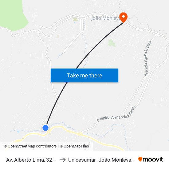 Av. Alberto Lima, 3275 to Unicesumar -João Monlevade map