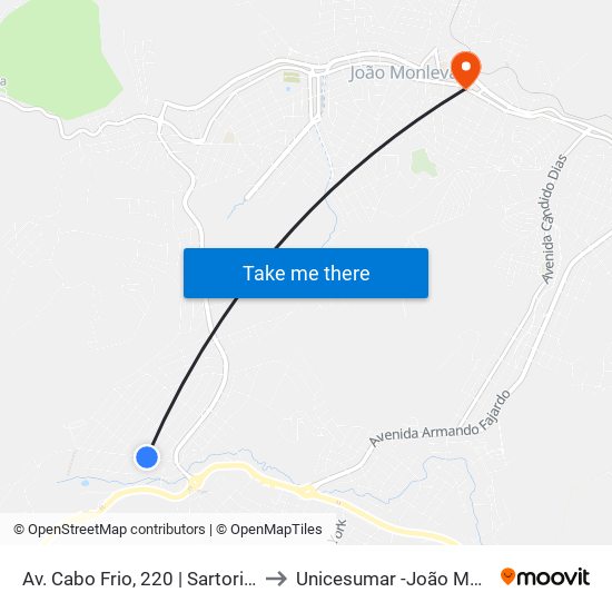 Av. Cabo Frio, 220 | Sartori Serviços to Unicesumar -João Monlevade map