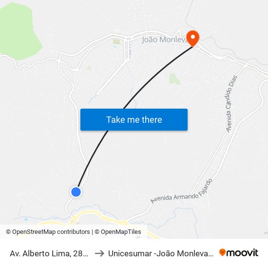 Av. Alberto Lima, 2800 to Unicesumar -João Monlevade map