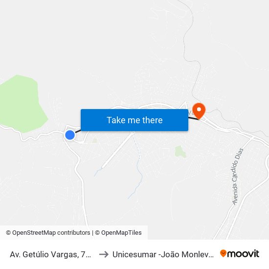 Av. Getúlio Vargas, 7048 to Unicesumar -João Monlevade map