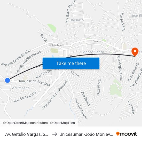 Av. Getúlio Vargas, 6857 to Unicesumar -João Monlevade map