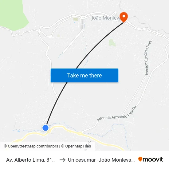 Av. Alberto Lima, 3158 to Unicesumar -João Monlevade map