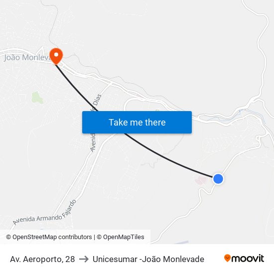 Av. Aeroporto, 28 to Unicesumar -João Monlevade map