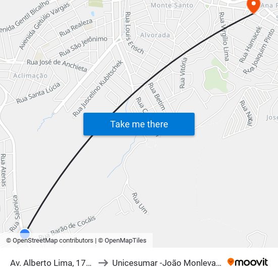 Av. Alberto Lima, 1747 to Unicesumar -João Monlevade map