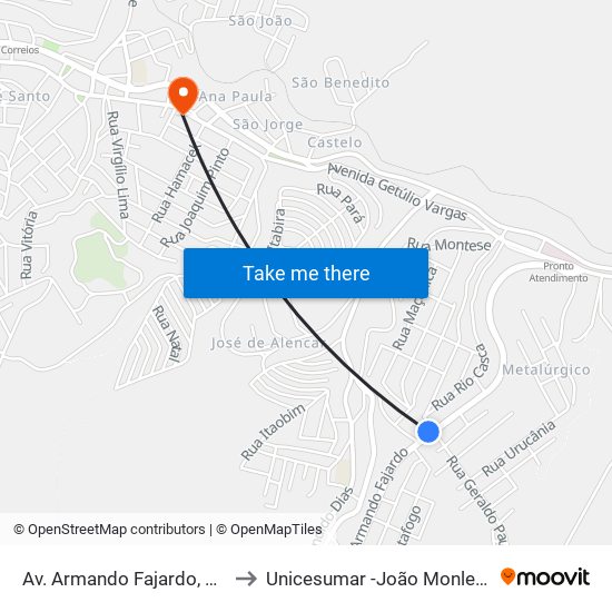 Av. Armando Fajardo, 1060 to Unicesumar -João Monlevade map