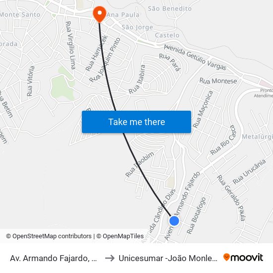 Av. Armando Fajardo, 1720 to Unicesumar -João Monlevade map