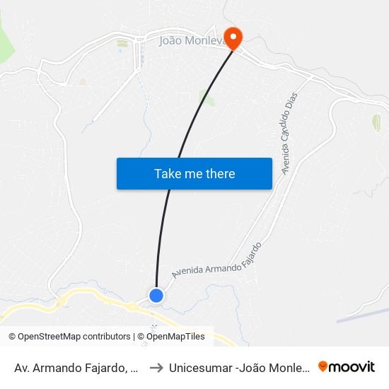 Av. Armando Fajardo, 4543 to Unicesumar -João Monlevade map