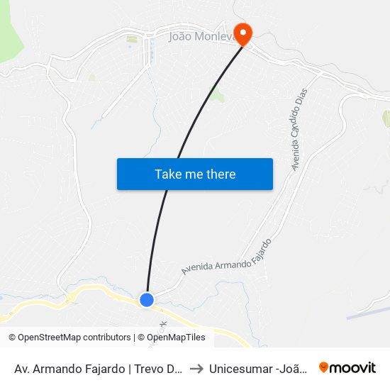 Av. Armando Fajardo | Trevo Do Cruzeiro Celeste to Unicesumar -João Monlevade map