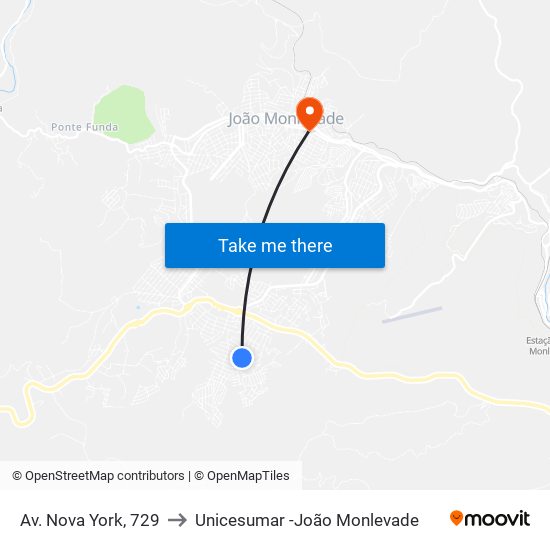 Av. Nova York, 729 to Unicesumar -João Monlevade map