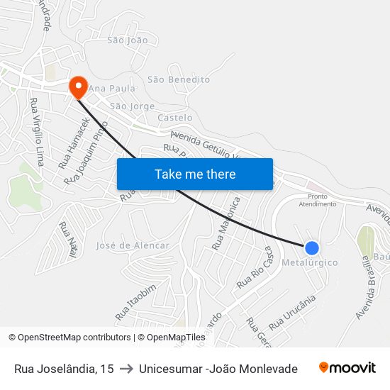 Rua Joselândia, 15 to Unicesumar -João Monlevade map