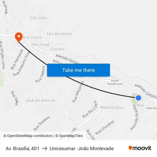Av. Brasília, 401 to Unicesumar -João Monlevade map