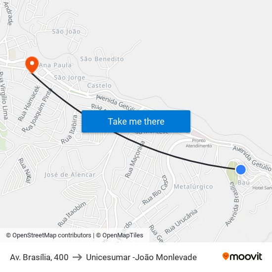 Av. Brasília, 400 to Unicesumar -João Monlevade map