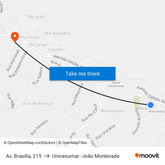 Av. Brasília, 215 to Unicesumar -João Monlevade map