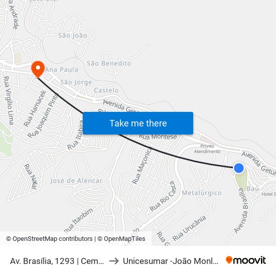 Av. Brasília, 1293 | Cemitério to Unicesumar -João Monlevade map