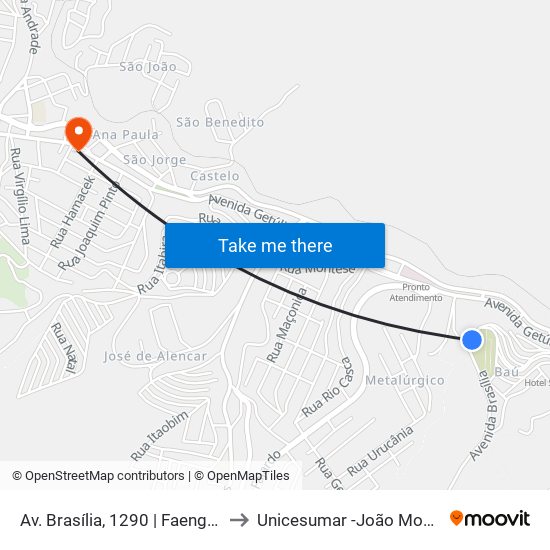 Av. Brasília, 1290 | Faenge Uemg to Unicesumar -João Monlevade map