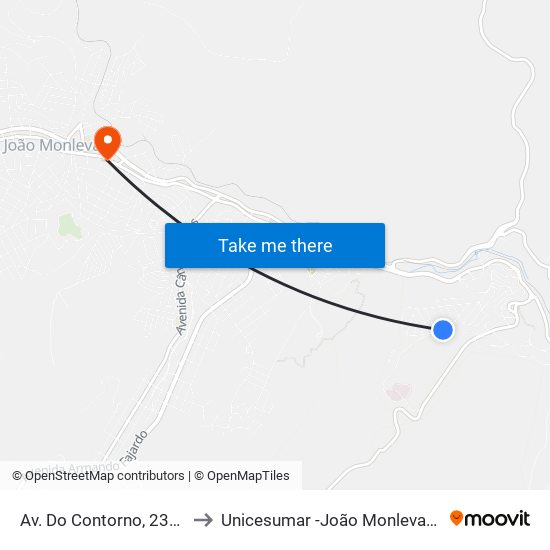 Av. Do Contorno, 2314 to Unicesumar -João Monlevade map