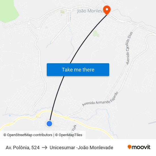 Av. Polônia, 524 to Unicesumar -João Monlevade map