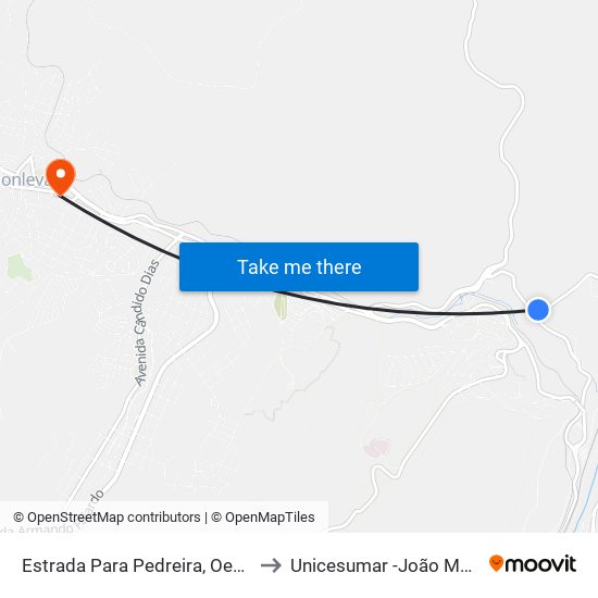 Estrada Para Pedreira, Oeste | Usina to Unicesumar -João Monlevade map